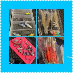 Large bundle of fishing hooks, lures & weights deep sea vintage lures